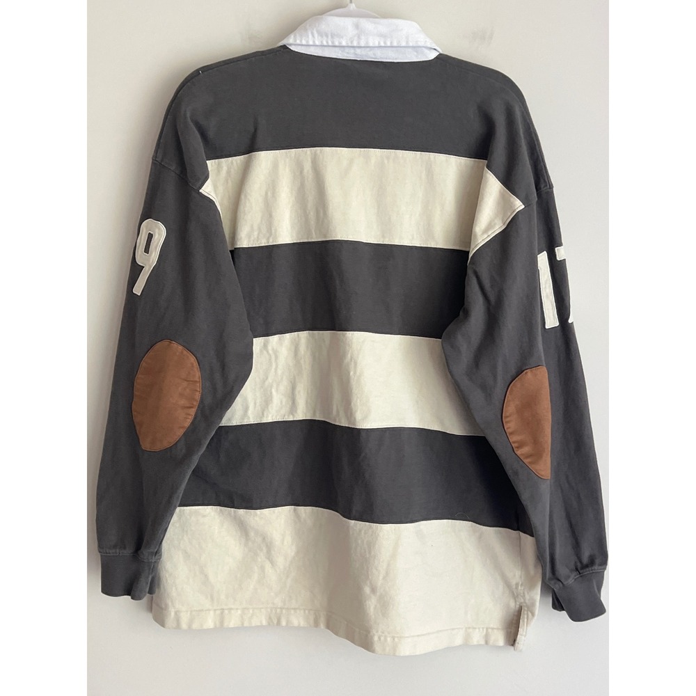 Guinness Mens Striped Rugby Shirt XXL Grey Cream Cotton Elbow Patches 1759 Harp - Picture 5 of 10